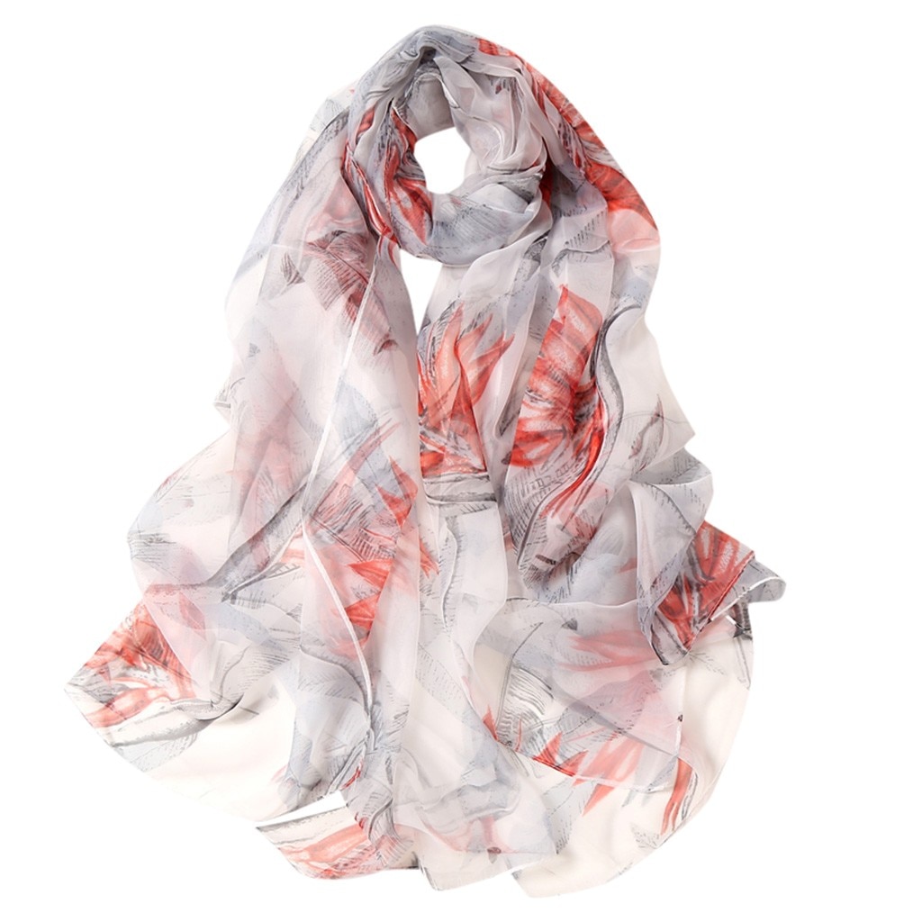 Schals Für Frauen Lotus Druck Lange Weiche Frauen wickeln Schal Dame Schal Schals Chiffon Simulation Slik Damen Schal