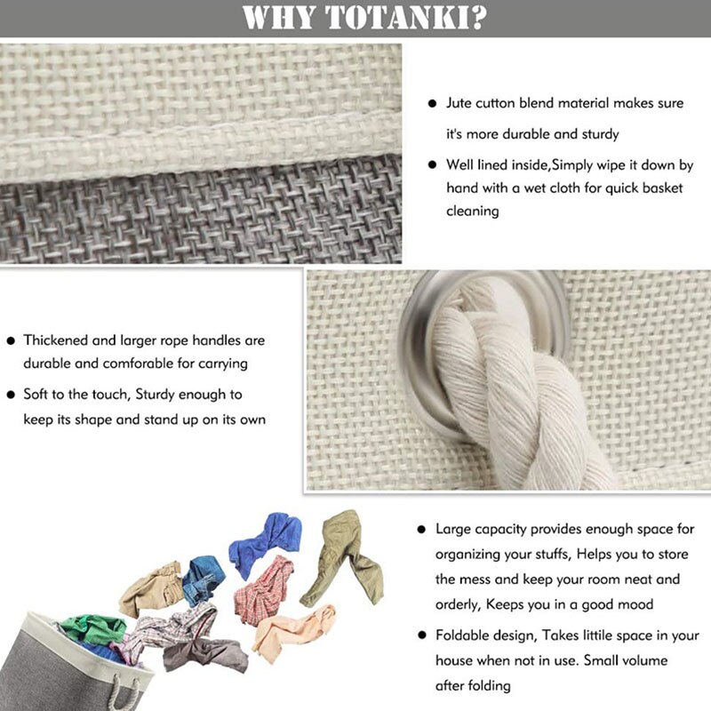 2-Pack 66L Große Leinen Wäsche Korb mit Baumwolle Griff, Faltbare Wäsche Korb, Faltbare Wäsche Veranstalter