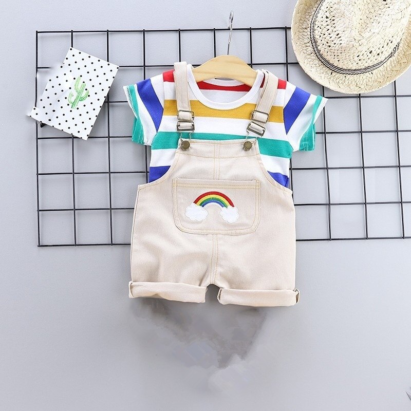 2 teile/satz Sommer Baby Jungen Kleidung einstellen Karikatur Kleinkind Baby Kleinkind Mädchen Outfits T-Shirt + Lätzchen Hosen freundlicher Kleidung setzt trainingsanzug