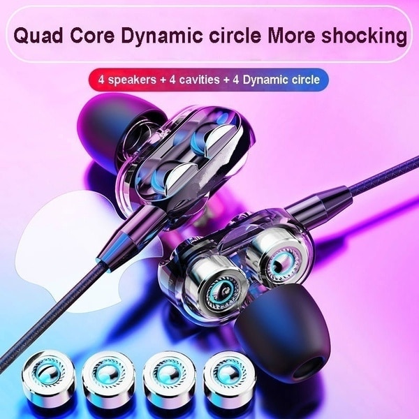 Doppel ziehen um Spule Doppel Lautsprecher in-Ohr Draht Kontrolle Kopfhörer Verdrahtete Kopfhörer A4 6D Stereo in-Ohr-ohrhörer ohrhörer Sport Earpho