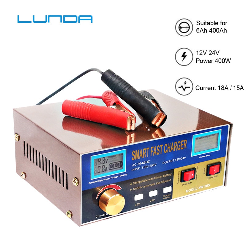 AGM Anfang-halt Auto Batterie Ladegerät 400W Intelligente Puls Reparatur Batterie Ladegerät 12V 24V Lkw Motorrad ladegerät
