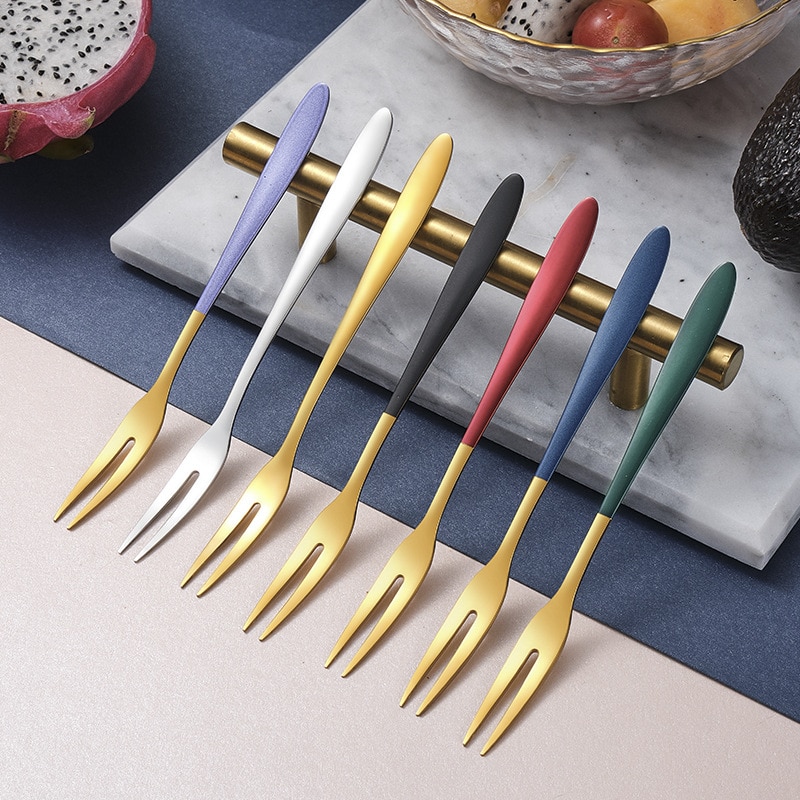 5 stücke Obst Gabel Kreative Küche Zu Hause westlichen lebensmittel edelstahl obst zeichen matt textur nicht-Unterhose griff kaffee zubehör