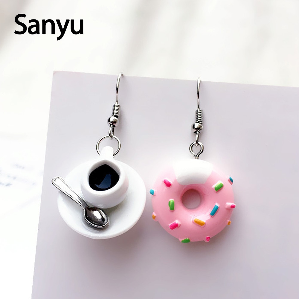 Niedliche Unregelmäßige Kaffee Tasse Doughunt Brot Ohrringe Neue Lebensmittel Baumeln Ohrringe Feamle Lustige SchöNe Brincos Schmuck