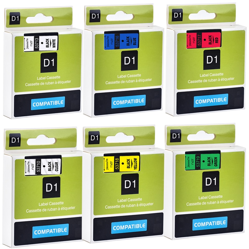 6Pack 24mm * 7m gemischt 6Farben 53713 Etikett Band Kompatibel Dymo D1 Etikett Drucker für LM160 Drucker 53710 53716 53717 53718 53719