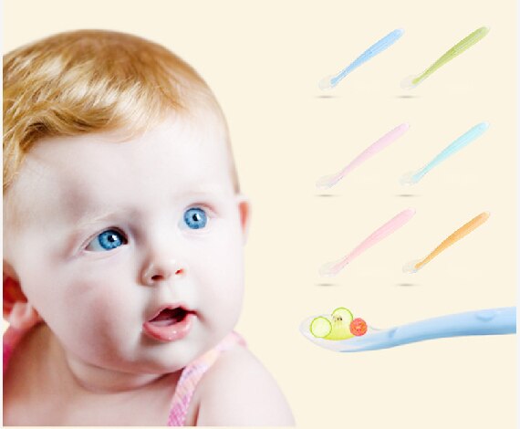 1Stck Baby Silikon Lernen Löffel Baby Zubehör Biegsamen Weichen Kopf Nicht-Unterhose Sicher Löffel Baby Kleinkind Kleinkind Fütterung geschirr
