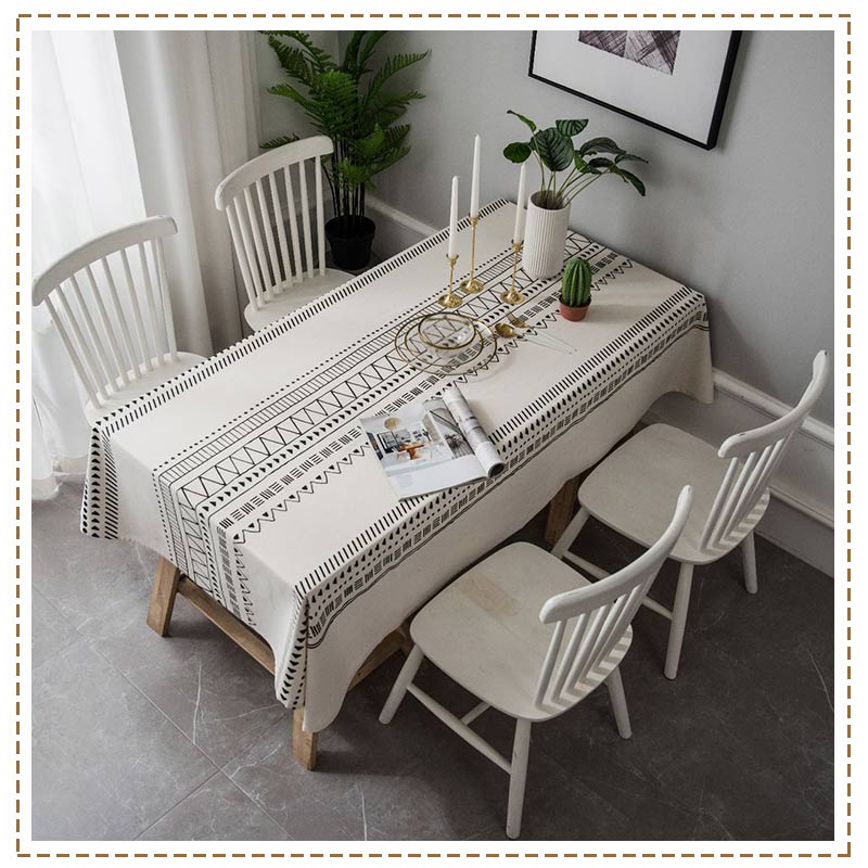 Tischdecke Baumwolle Leinen Ethnische Stil Bohemien Schwarz und Weiß Gedruckt Restaurant Stoff Geeignet für Bankett Hochzeit Tischdecke