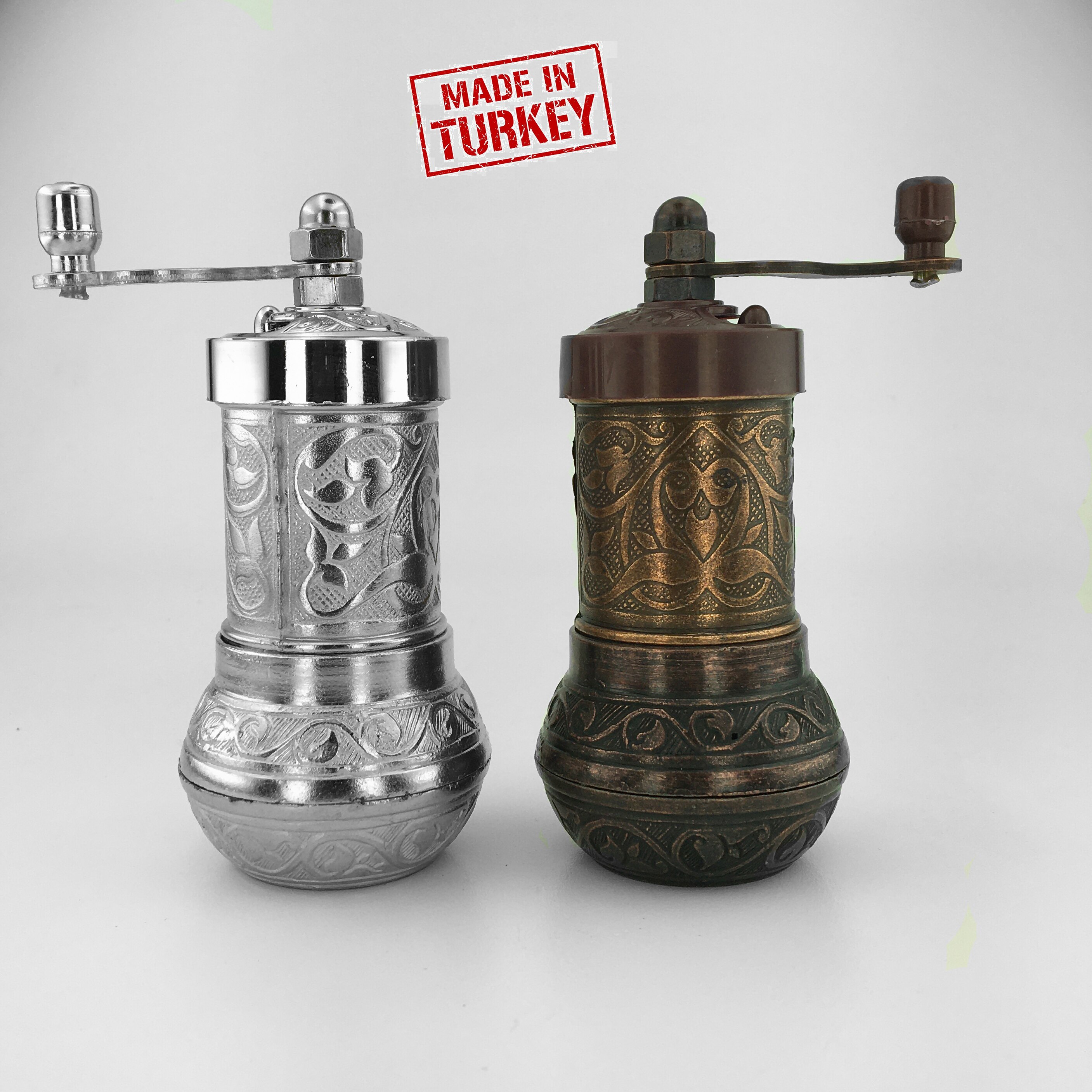Kaffee Salz Pfeffer Kaffee würzen Hand Mühle Traditionelle Dekoration Metall Türkisch Gemacht