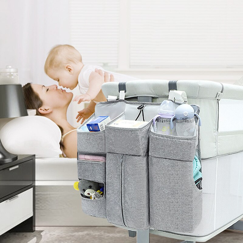 Flachs Grau Baby Krippe Organizer Windel Tasche Bett Hängen Lagerung Tasche Für Baby wesentliche Windel Windel Lagerung Wiege Tasche Bettwäsche einstellen