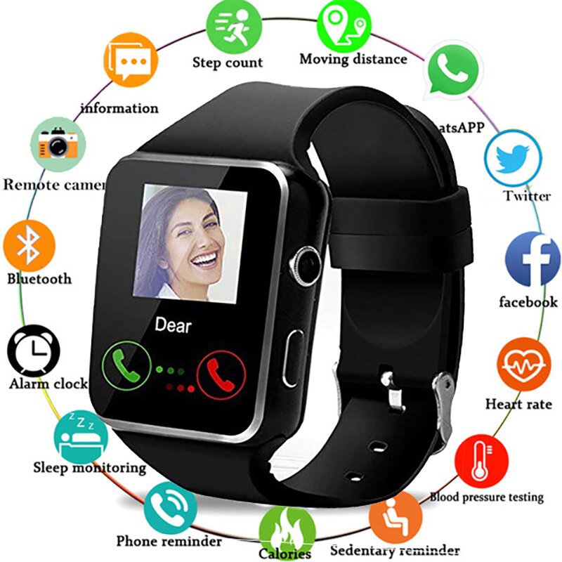X6 Bluetooth Clever Uhr Mit Kamera Unterstützung SIM TF Karte berühren Bildschirm Wecker Schlaf Überwachung Sport Uhr Für Kind männer Frauen
