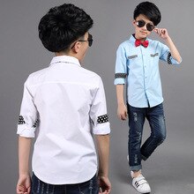 JUNGEN Hemd Frühjahr Neue Stil Abgedeckt mit Gedruckt Hemd Großer Junge mit Bowtie Hemd