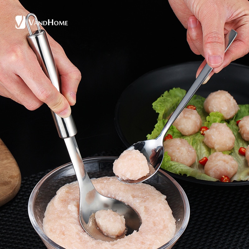 VandHome Kreative Frikadelle Hersteller Löffel 304 Edelstahl Frikadelle bilden Mit Langen Griff Manuelle Fleisch Ball Löffel Fleisch Ball Werkzeuge