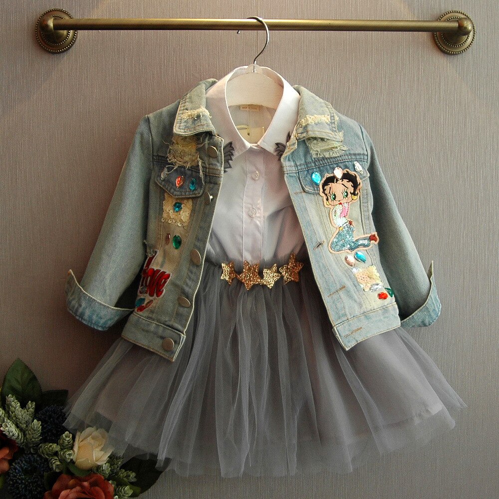 Neue frühjahr und herbst freundlicher kleidung freundlicher kleidung Baby mädchen Mantel jacke jacke freundlicher hemd Jeans tragen Denim