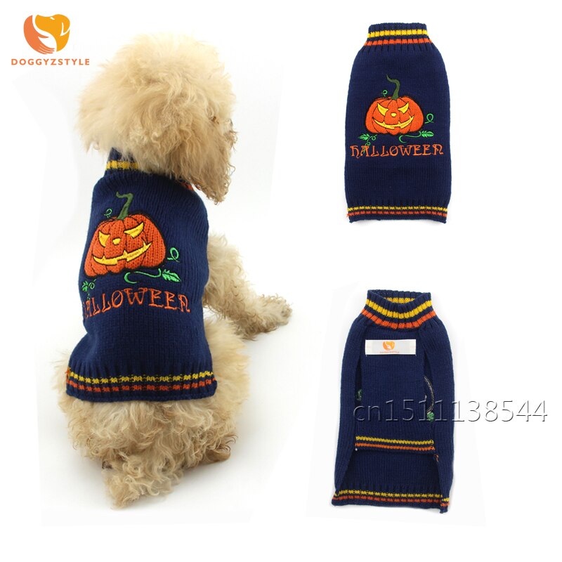 Halloween Neue Kürbis aufbringen Hund zur Seite fahren Winter Gestrickt Haustier Kleidung Welpen Katze Mantel Kleidung Haustiere Bekleidung Für Kleine Hunde Teddy