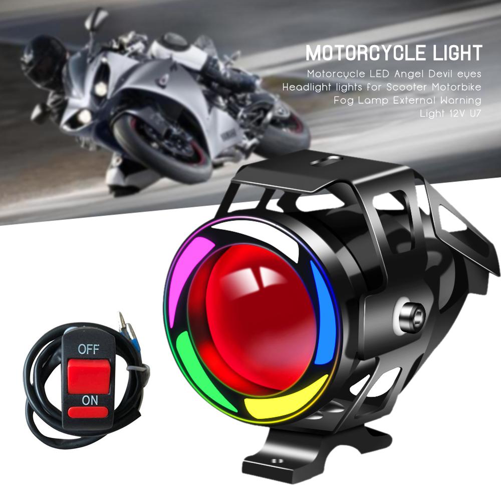 Motorrad LED Scheinwerfer U7 Moto Lichter für Rolle Motorrad Nebel Lampe Engel Teufel Augen LED Externe Blinkende warnen Licht 12V