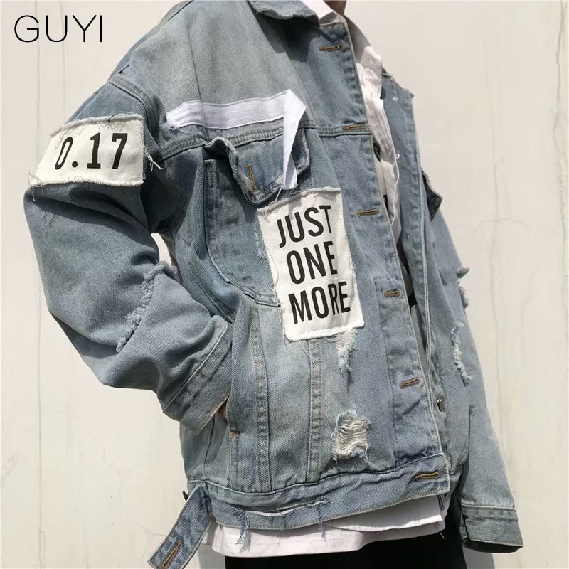 GUYI retro knapp Zerrissene Denim Jacken Männer Übergröße Langarm See Oberbekleidung & mäntel Hüfte hüpfen Streetwear Jacken lässig