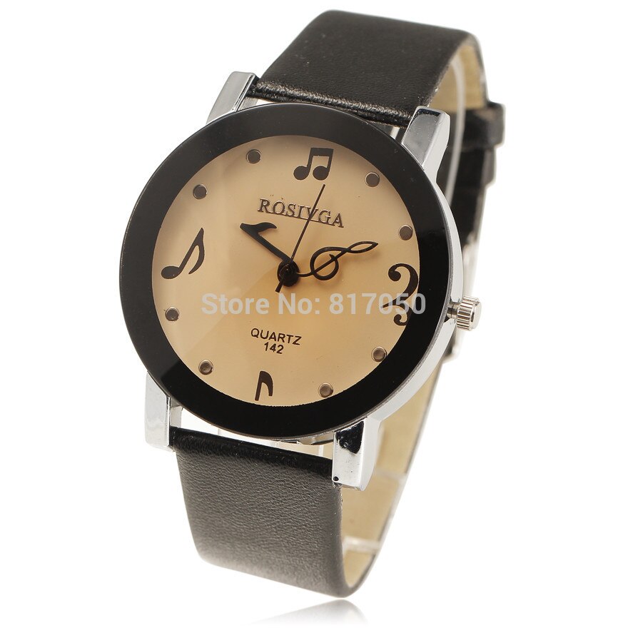 Neue luxus frauen kleid uhren musik Hinweis zifferblatt braun glas qaurtz bewegung leder Armbinde Armreif damen armbanduhr