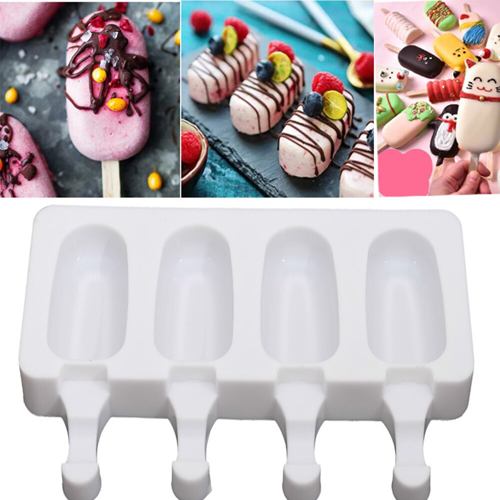 4 zelle Große Größe Silikon Eis Schimmel Popsicle Formen DIY Hausgemachte Nachtisch Gefrierschrank Obst Saft Eis Hersteller Schimmel mit Stöcke