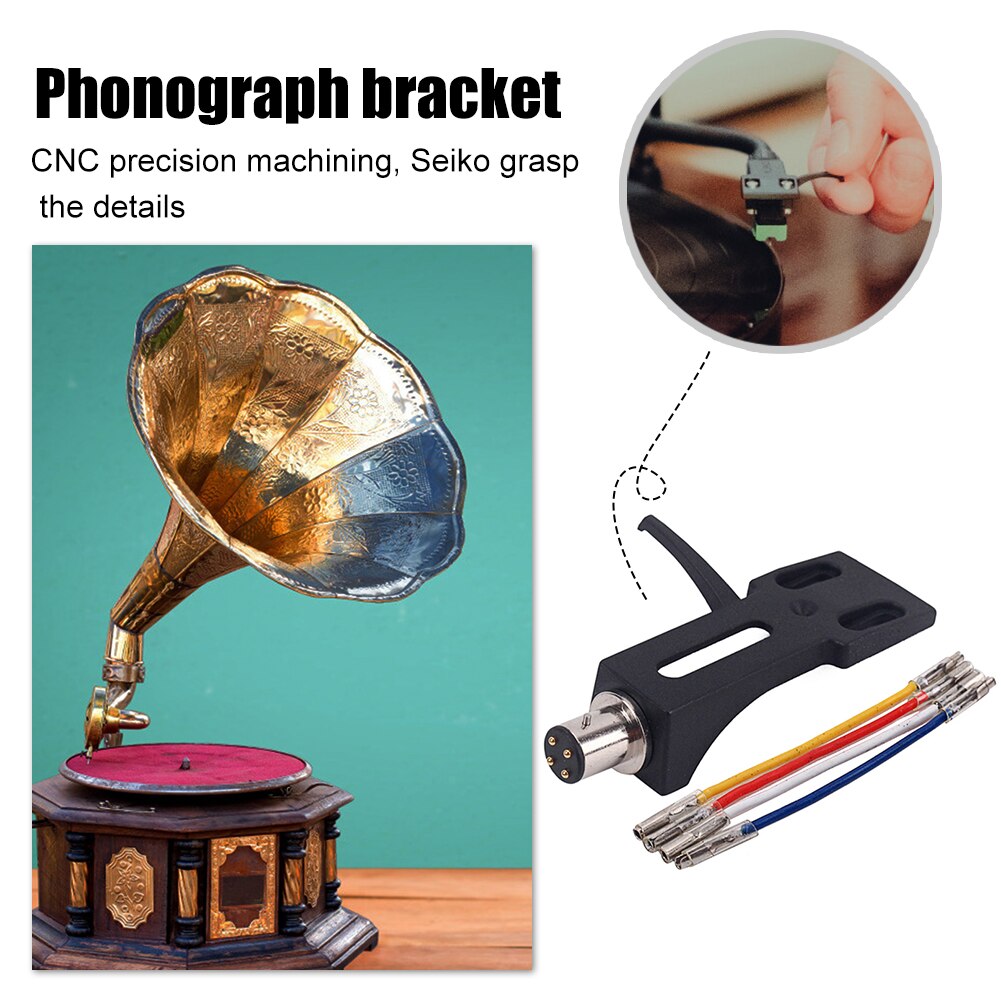 Schwarz Plattenspieler Headshell Halterung Universal- LP Phono Patrone Ersatz Phonographen Kopf Halfter Mit 4 stücke Stift Blei Draht