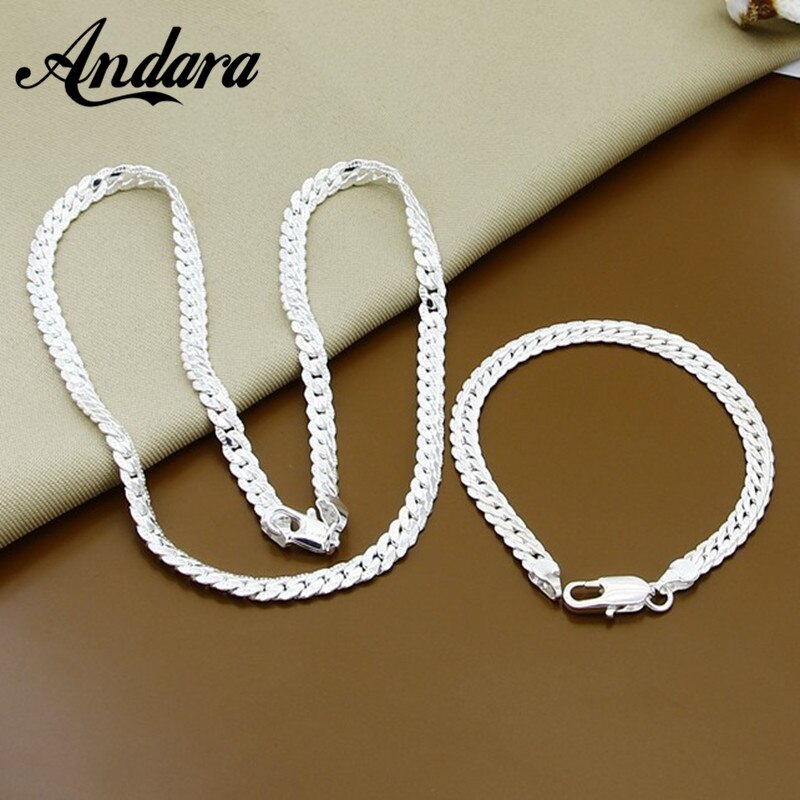 Neue modisch 925 Sterling Silber Volle seitwärts Halskette/Armbinde Schmuck setzt Für Frauen Männer Silber 925 Schmuck
