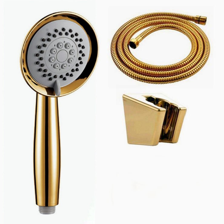 Solide Kupfer Gold Überzogene drei funktionen Handheld Dusche Luxus Batnroom Hand Dusche Kopf wiht Gold Halfter und dusche schlauch BD667