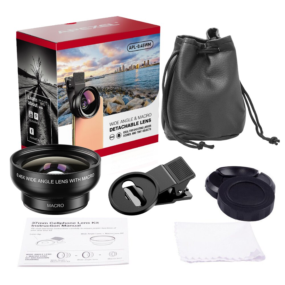 APEXEL 12,5 x Makro Objektiv 0,45 x Ultra Weitwinkel Telefon Kamera Objektiv 4K HD Super Handy, Mobiltelefon Makro Objektiv für iPhone Xiaomi alle smartphones