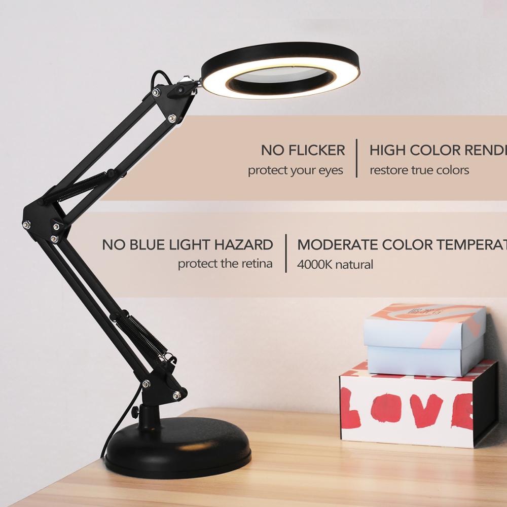 Faltbare Professionelle 5X Lupe Schreibtisch Lampe Lupe LED Licht Lesen Lampe mit Drei Dimmen Modi USB Energie Versorgung