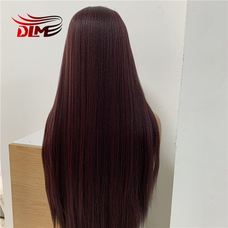 DLME Synthetische Spitze Vorderseite Perücken verrotten Lange Yaki Gerade Mittelteil Spitze Perücke Glueless Hitze Beständig Faser Spitze Perücken