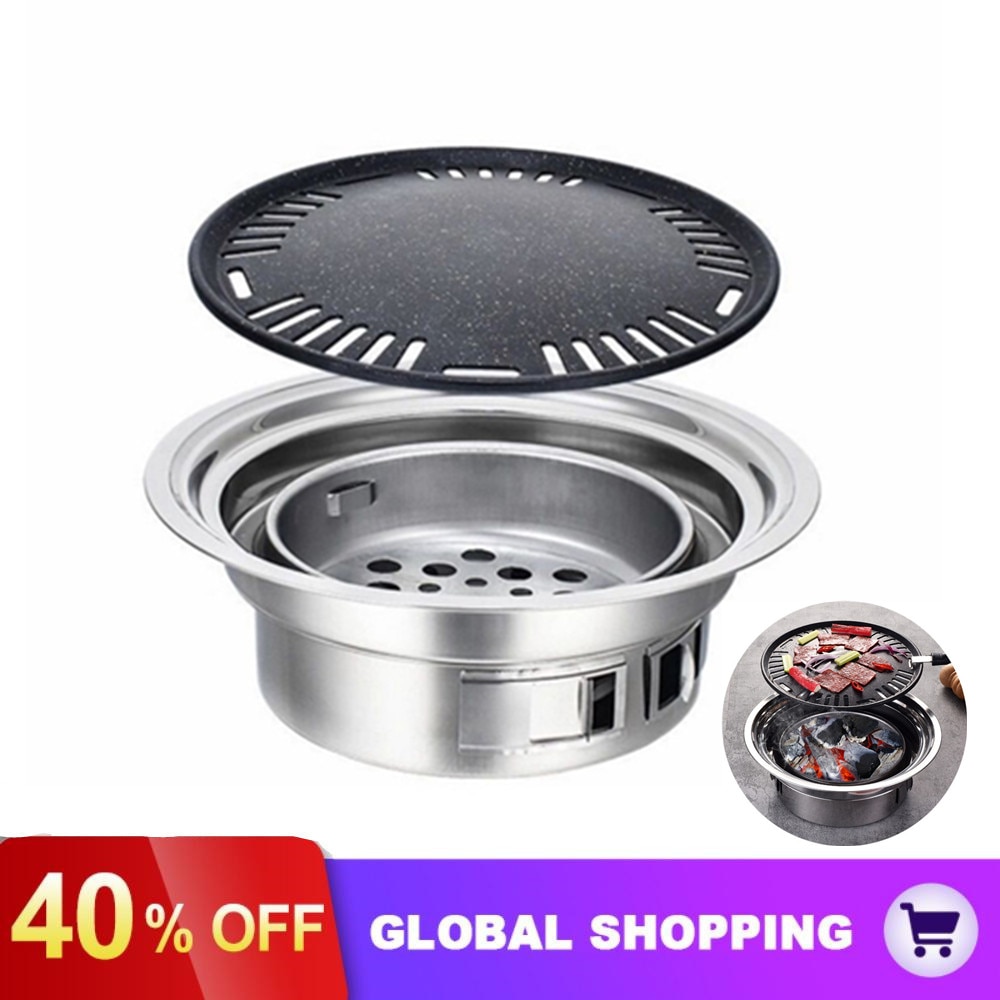Edelstahl Koreanische Holzkohle Grill Grill Runde nicht-Stock Grill grillen Tragbare Holzkohle Grill für draussen Camping BBQ