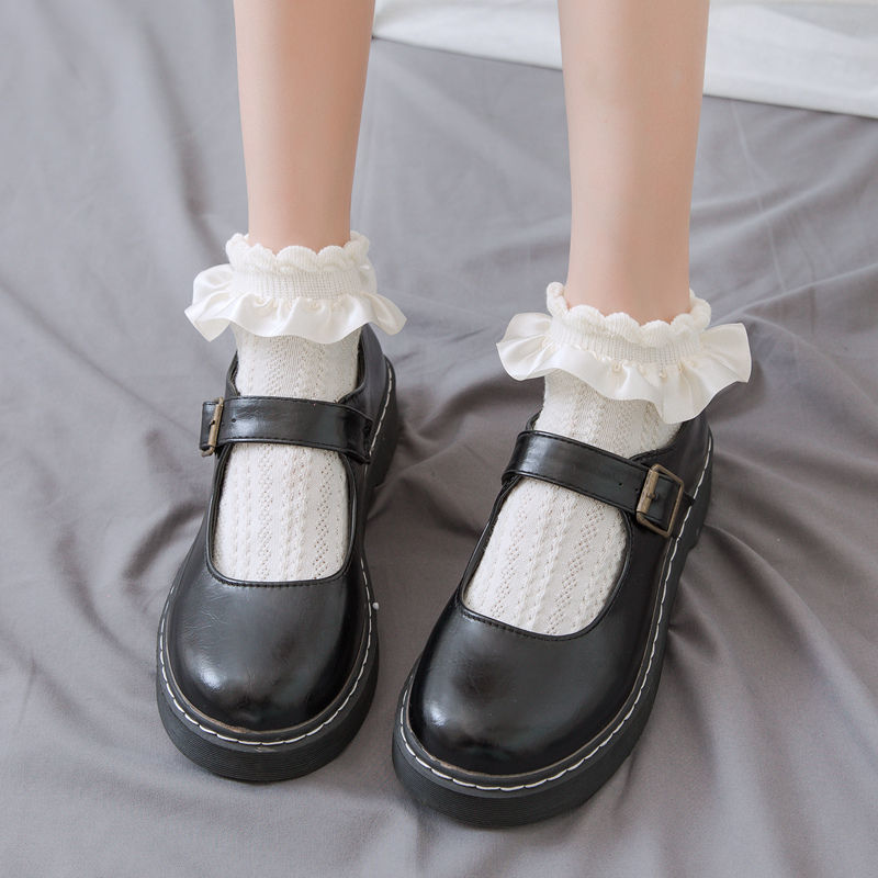 Lolita Süße Spitze Prinzessin Socken Frauen Rüschen Knöchel Socken Frühling Sommer Einfarbig Baumwolle Kurze Socken Nette Weiß Schwarz