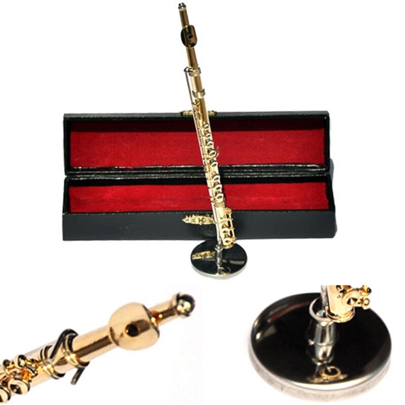 Kupfer Miniatur Flöte Mit Stand und fallen Mini Musical Instrument Miniatur Puppenhaus Modell Mini Flöte