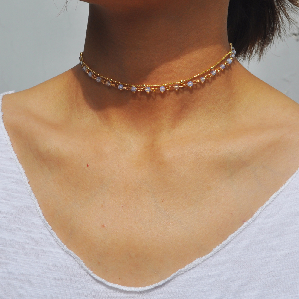 Doppel Schicht Halsband Halskette Für Frauen Schwarz und Weiß Perle Kette Halskette Collier Femme Schmuck
