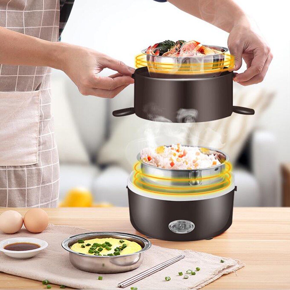 220V Elektrische Reiskocher Edelstahl 2/3 Schichten Dampfer Tragbare Mahlzeit Thermische Heizung Mittagessen Kasten Lebensmittel Container Wärmer