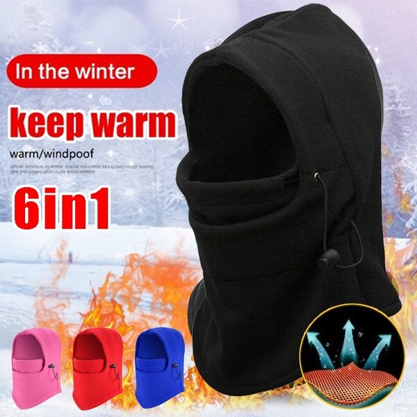 1PC 6-in-1 Thermische Vlies Sturmhaube Haube Klatsche Ski Maske Fahrrad Skullies Mützen Winter Wind Stopper