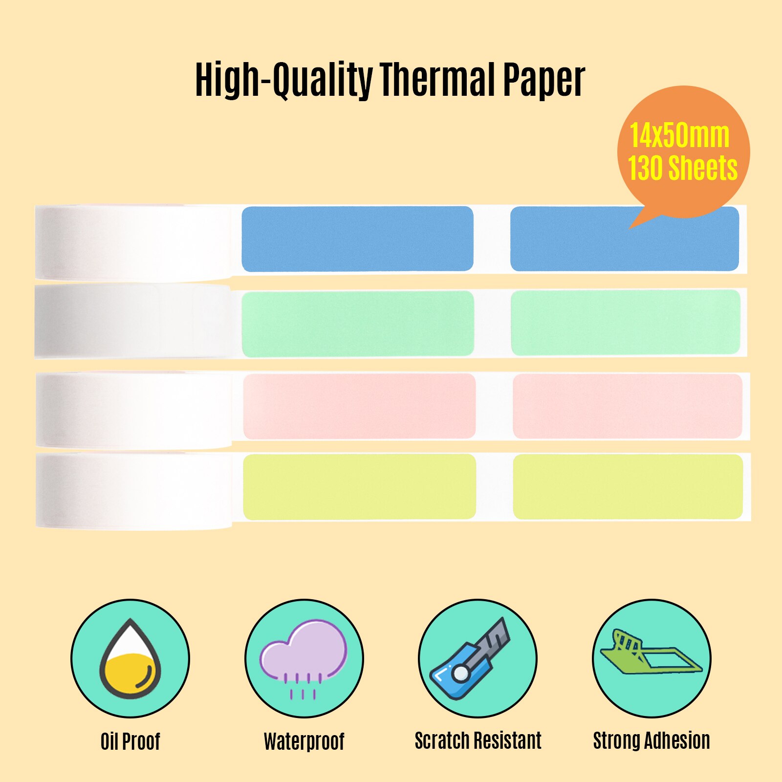 Aibecy Farbe Etikett Papier Selbst-Klebstoff Thermische Papier Rolle 14*50mm 130 blatt/rolle Kompatibel mit phomemo D30 Thermische Drucker