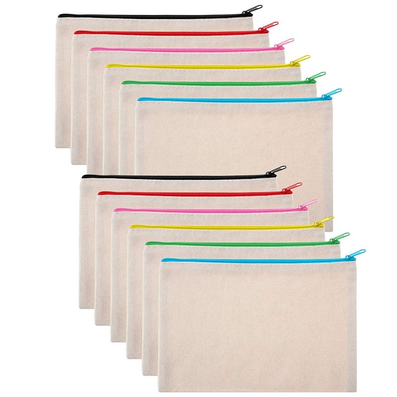 12Stck Mehrzweck Kosmetik Tasche machen-hoch Beutel mit Reißverschluss Leinwand Bleistift Tasche Reise Kulturbeutel für DIY