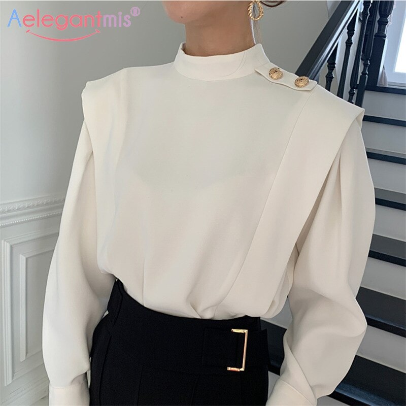 Aelegantmis Korea Stil schick Geschmack verlieren Büro Dame Bluse Shirt Frauen lässig Frühling Rolli Weibliche Jahrgang OL Bluse
