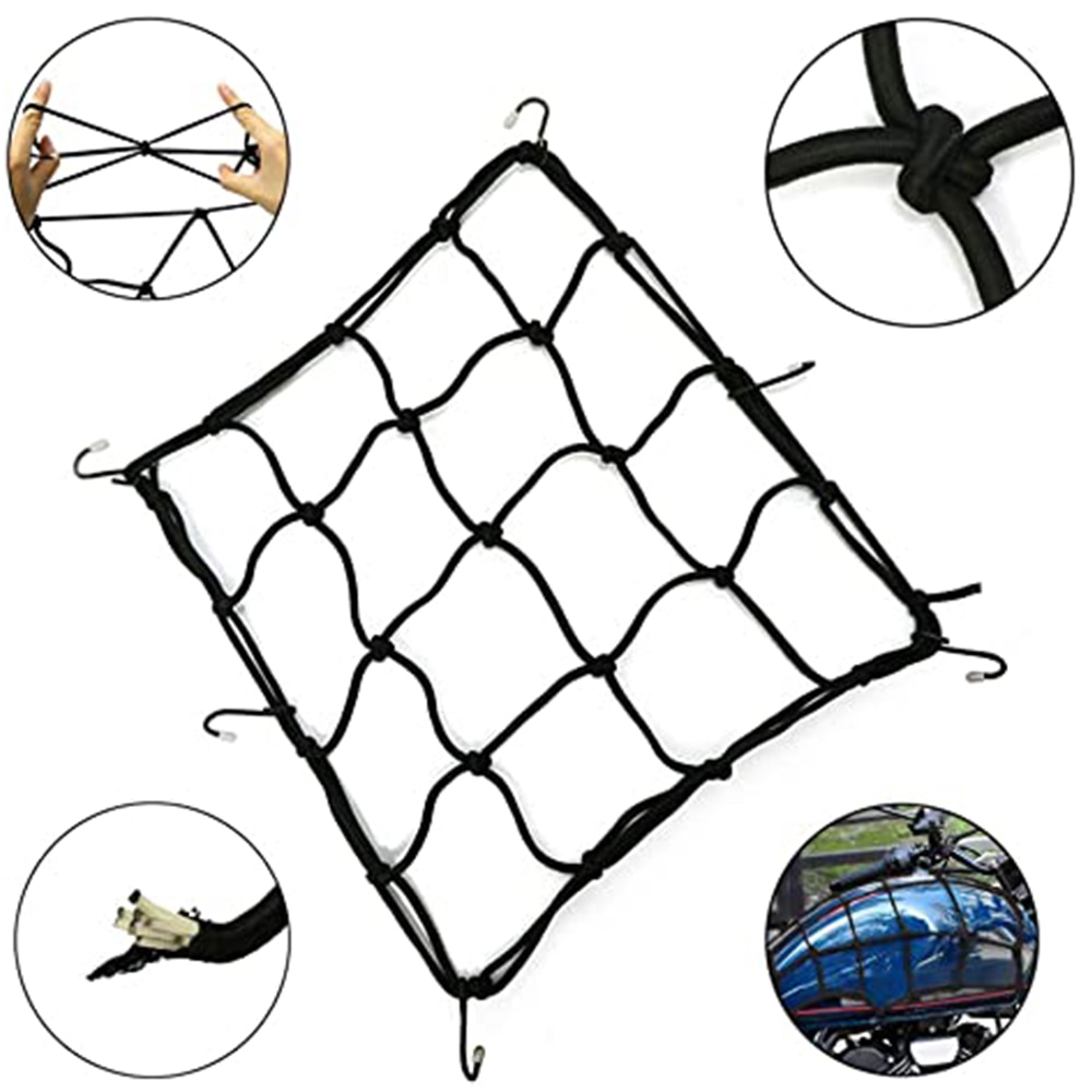 Universal- Motorrad Gepäck Netz Fahrrad 6 Haken Halten Unten Kraftstoff Panzer Motorrad Helm Gittergewebe Netz Bungee Schwarz Ladung Netz Auto Styling