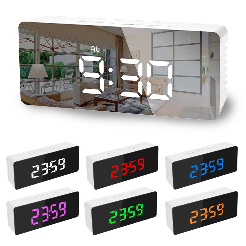 LED Spiegel Wecker Digitale Schlummern Tisch Uhr Schreibtisch Uhr Temperatur Kalender Schlummern Funktion mit USB Hause Dekoration Uhr