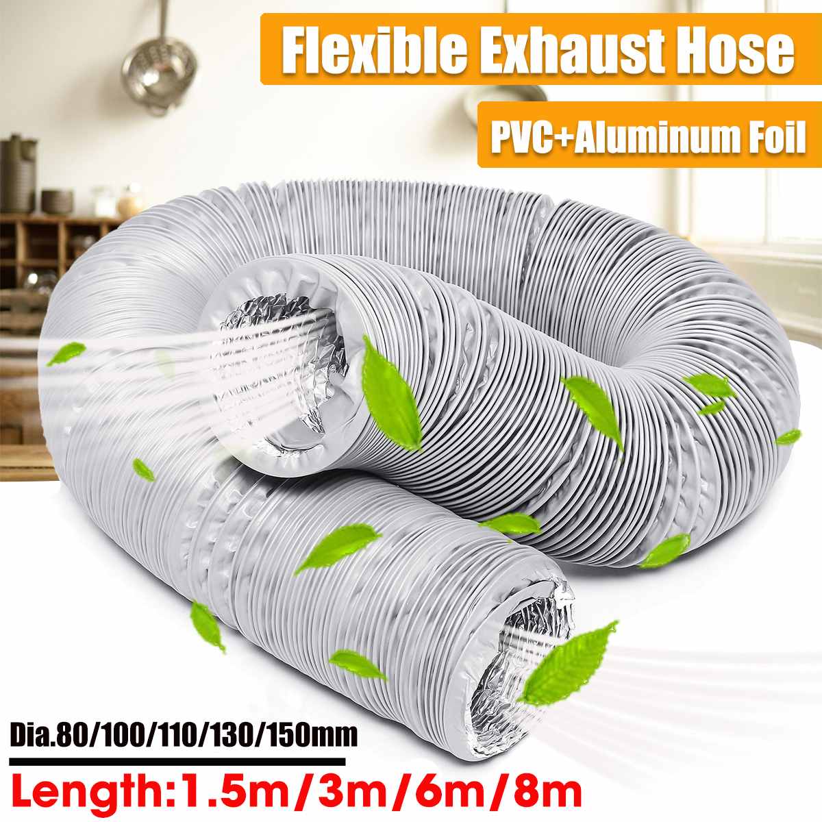 flexibel Klimaanlage Auspuffrohr entlüften Schlauch Auslauf 80mm/100mm/110mm/130mm/150mm Tragbare Klimaanlage Auspuff entlüften Rohr