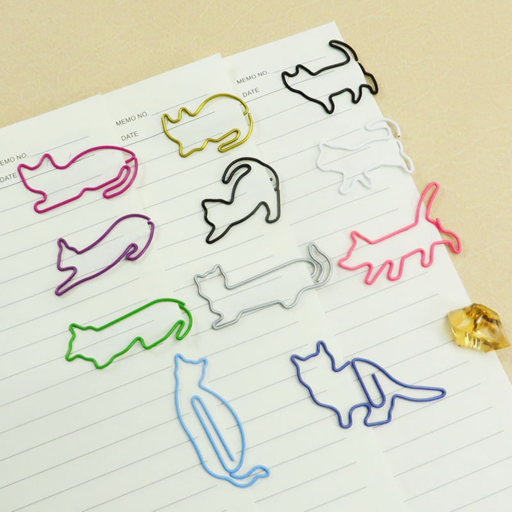 20 stücke niedlich Katze geformt Metall Papier Clip Lesezeichen Planer Memo Clips Für Buch Schreibwaren Schule Bürobedarf Schreibwaren