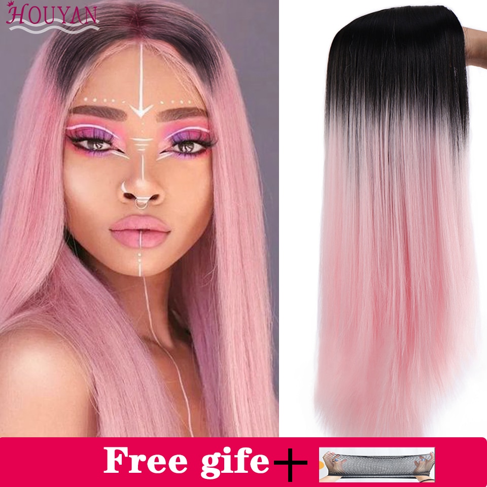 HOUYAN Perücke weiß weiblichen Mittel lange gerade haar perücke braun und Gold lange haar perücke natürliche Dame grün schwarz rosa perücke