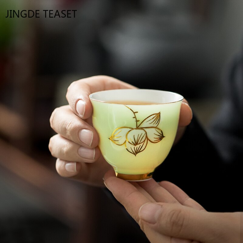 Chinesische Hand Bemalt Keramik Teetasse umriss in Gold Tee Schüssel Handgemachte Porzellan Tee-einstellen Zubehör Meister Tee tasse Getränk