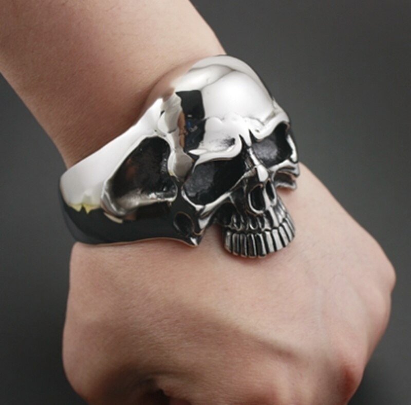 Edelstahl Riesige Schwere Schädel Herren Radfahrer Rocker Punk Armbinde Armreif Modeschmuck