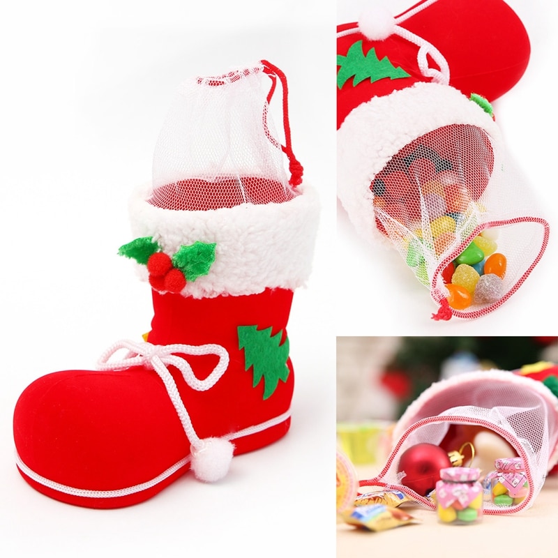 1 stücke Süssigkeit Weihnachten Schuhe Weihnachten Dekoration Baum Stiefel Strumpf Hängen Tasche Elfs M