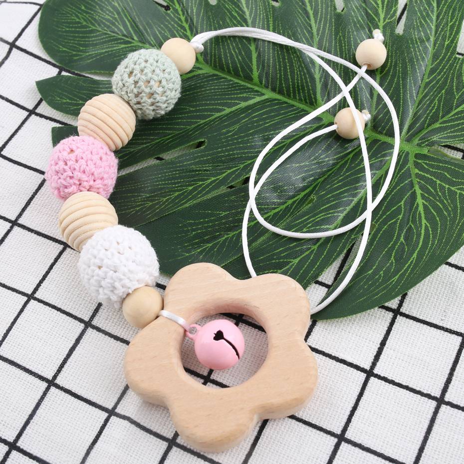 1 stück SchöNe Blume Holz Anhänger Stillen Halskette Lebensmittel Klasse Häkeln Perlen Baby Pflege Zubehör Baby Spielzeug BeißRing