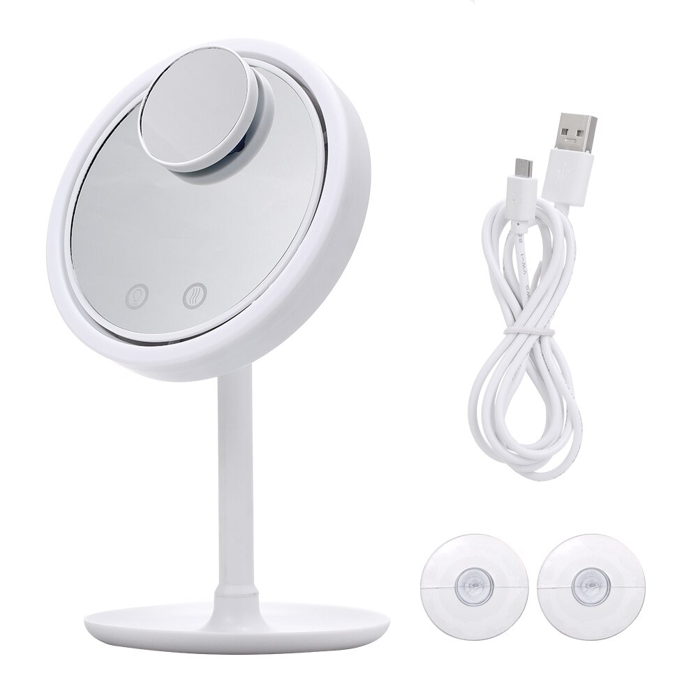 machen-hoch Spiegel mit LED-Licht und Fan 90 grad Drehung Kosmetische Schönheit Tragbare Tabletop Spiegel mit 5X Lupe Spiegel
