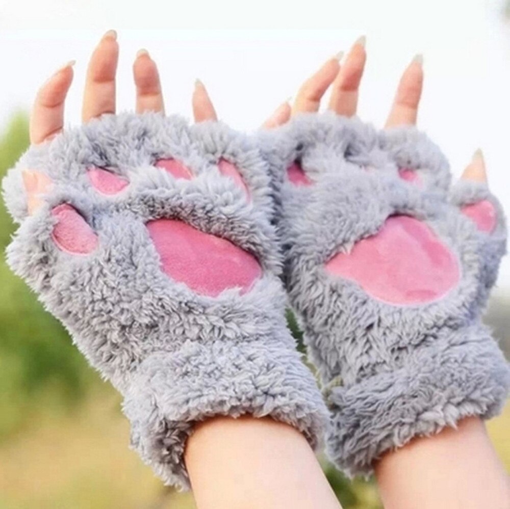 Katze Pfote Frauen Handschuhe Winter Handgelenk Arm Wärmer Strick Tastatur Lange Finger Handschuhe Plüsch Nette Halbe Finger Handschuhe Weibliche