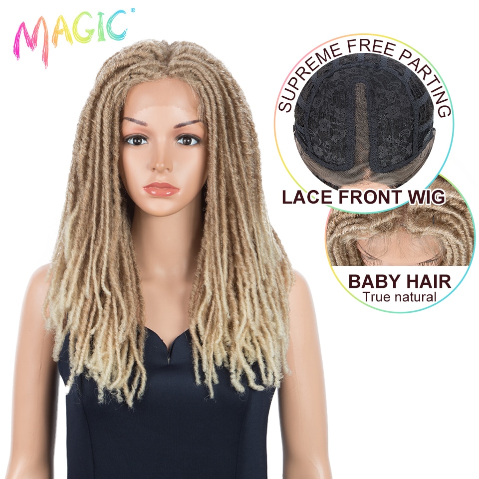 Magie 22 zoll Häkeln Perücke Zöpfe Twist Synthetische Spitze Vorne Perücke afrikanisch Geflochtene Haar Faux Loks Häkeln Perücke Hitze Beständig