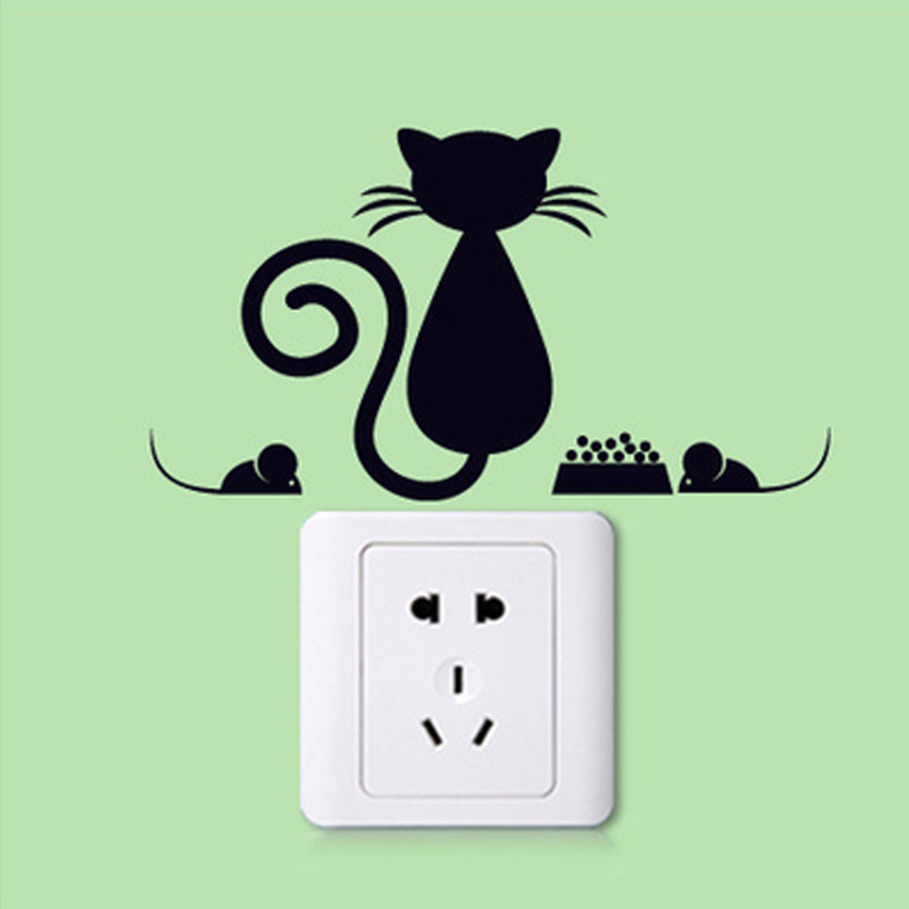 2Stck Schwarz Katze Schalter Aufkleber PVC Abnehmbare Zauberstab Aufkleber Wandbild Aufkleber Karikatur Ebene Buchse Einfügen DIY Lukcy freundlicher Zimmer wohnkultur