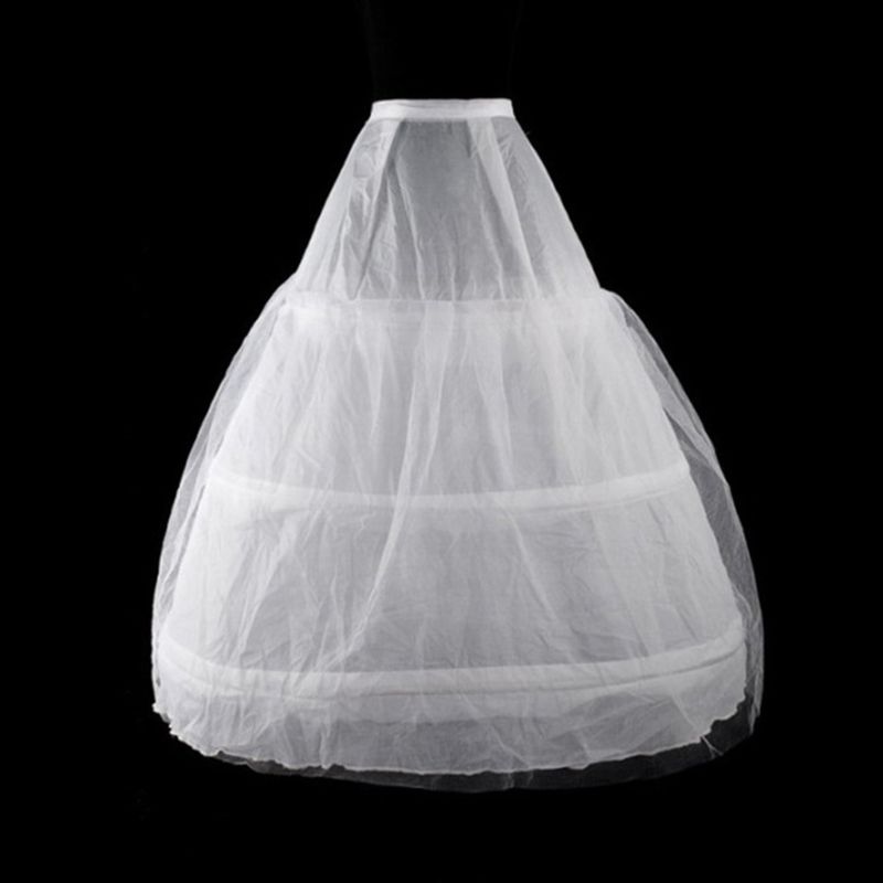 Frauen 2 Schichten Gittergewebe 3 Reifen Weiß Hochzeit Gridal Kleid Kleid Petticoat Elastische Bund Kordelzug A-Linie Unterrock Krinoline